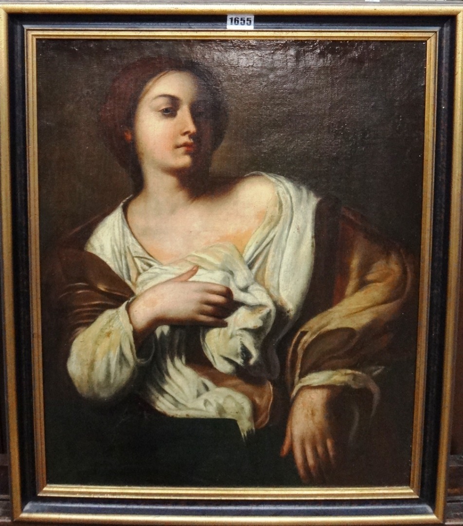 Appraisal: Italian School th century A woman clasping her robes oil