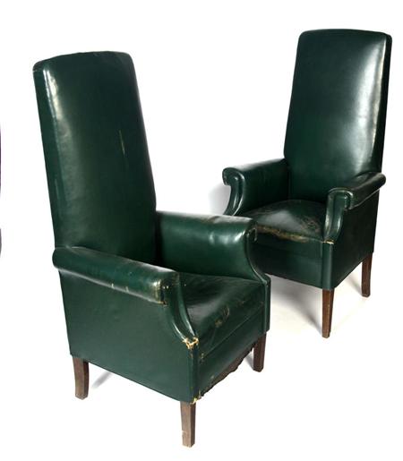 Appraisal: A pair of late th century high back green leather