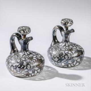 Appraisal: Pair of Alvin Silver Overlay Colorless Glass Decanters Providence early