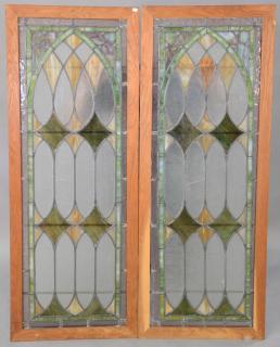 Appraisal: Pair of rectangle stained leaded glass windows x each Pair