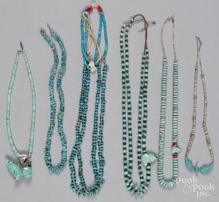 Appraisal: Six Southwestern Native American turquoise beaded necklaces to include a