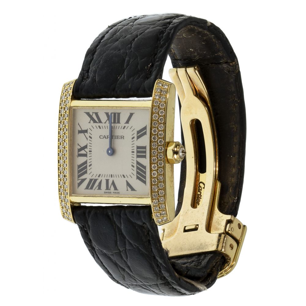 Appraisal: CARTIER K GOLD CASE TANK FRANCAISE LADIES WRISTWATCHSerial MG having