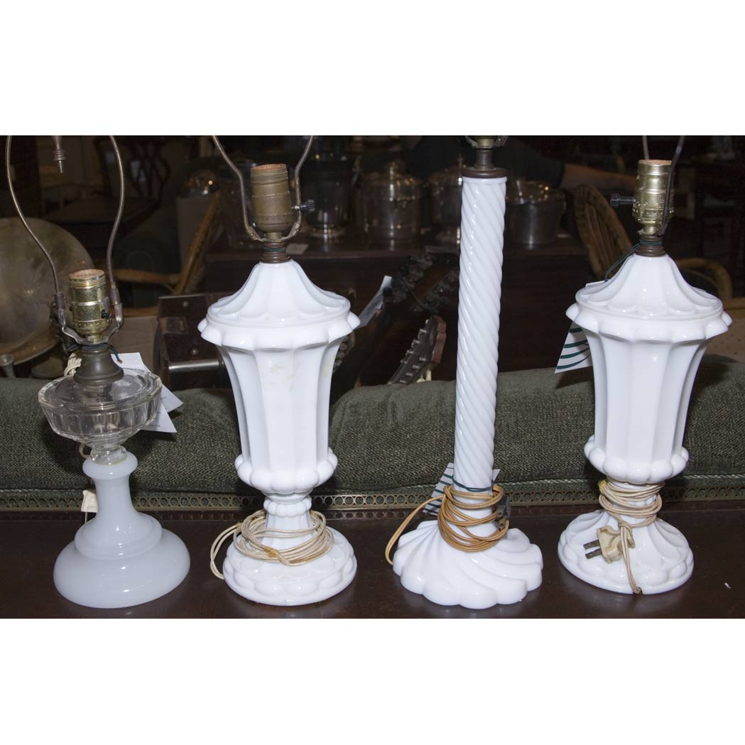 Appraisal: Group of Four White Glass Lamps