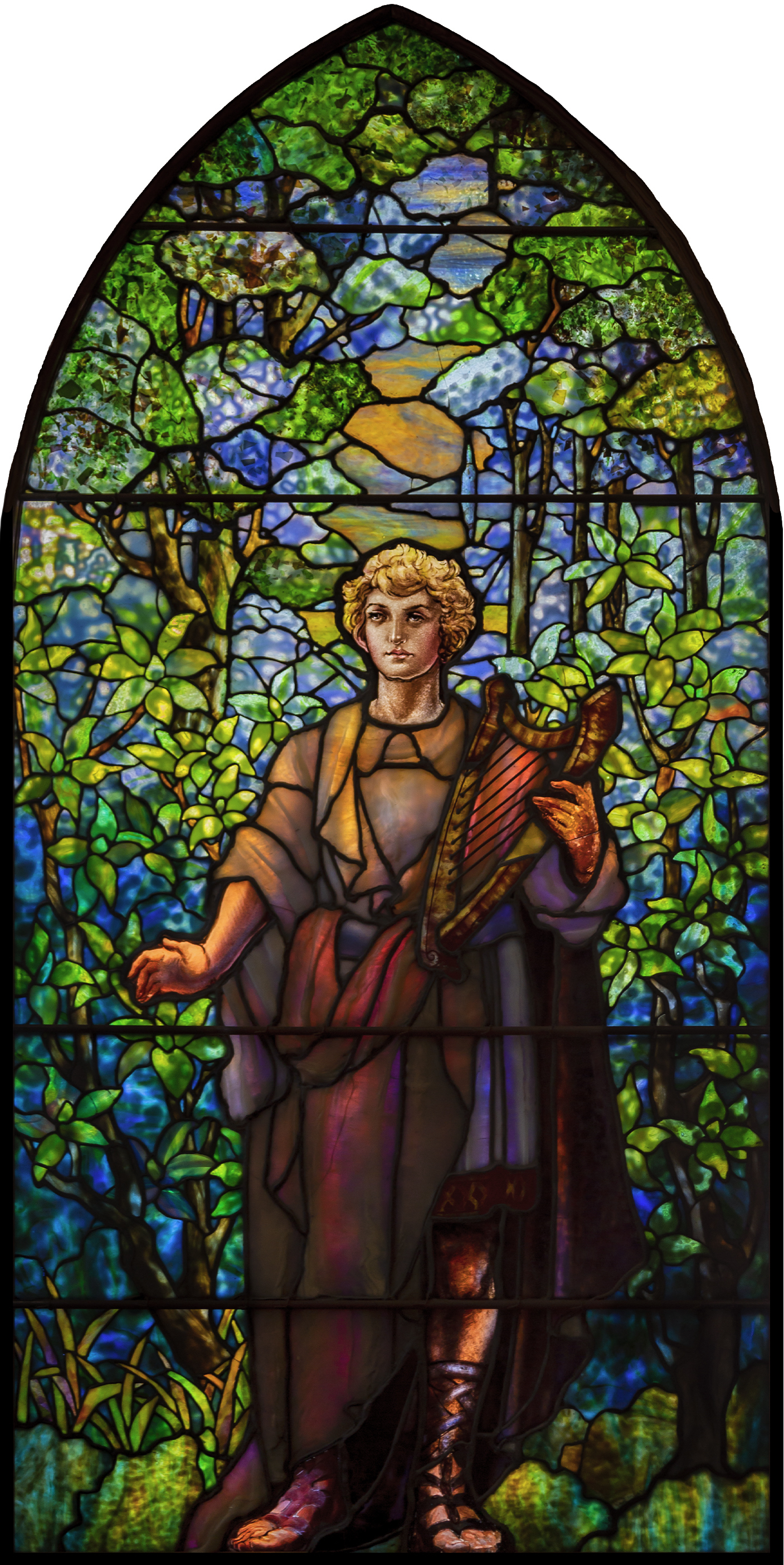 Appraisal: TIFFANY STUDIOS LEADED GLASS WINDOW OF BOY DAVID HOLDING A