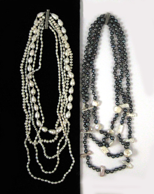 Appraisal: TWO BAROQUE PEARL NECKLACES including a inch five-strand necklace strung