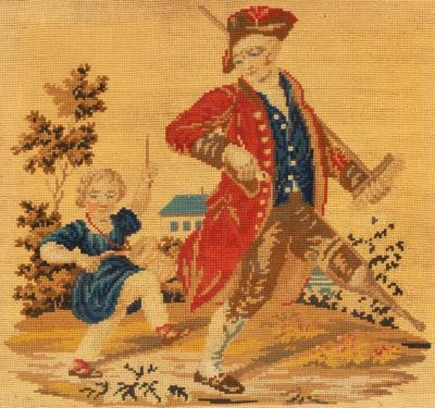 Appraisal: A Victoria gros point needlework panel depicting a veteran soldier