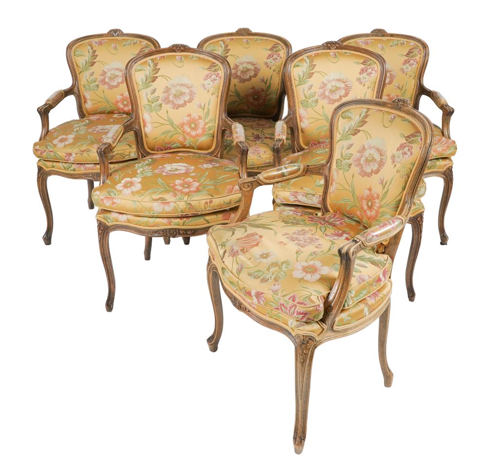 Appraisal: SIX LOUIS XV-STYLE ARMCHAIRSsecond half th century unsigned each with