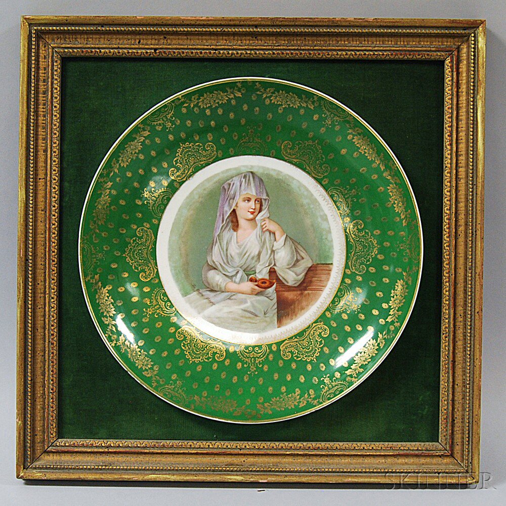 Appraisal: Framed Austrian Porcelain Cabinet Plate th th century the green