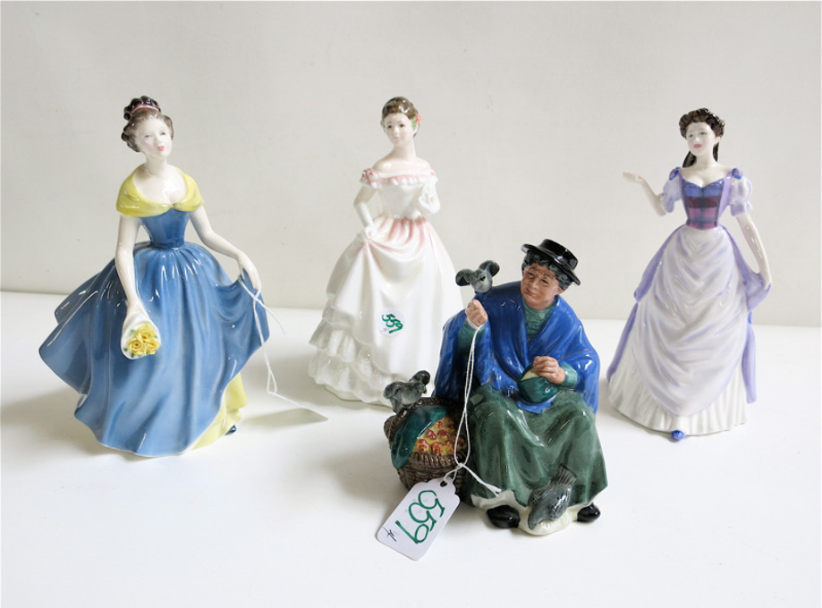 Appraisal: FOUR ROYAL DOULTON FIGURINES of soft paste porcelain Tuppence A