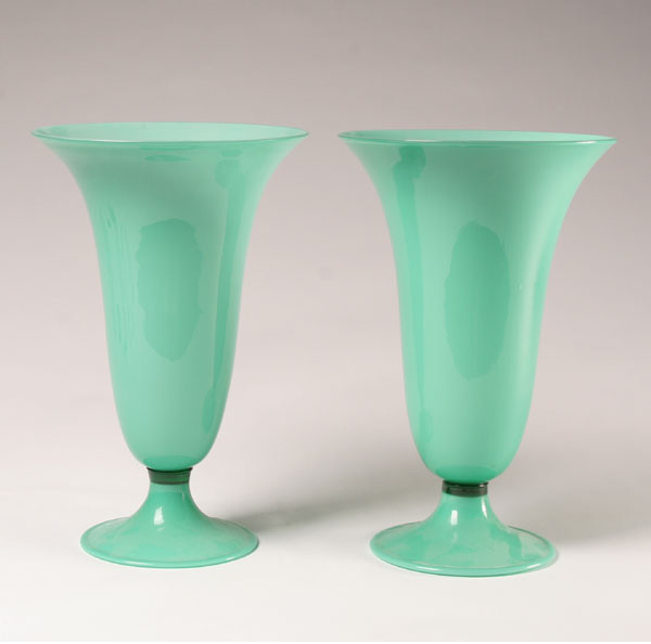 Appraisal: Pair Green Murano Art Glass Trumpet Vases 's H x