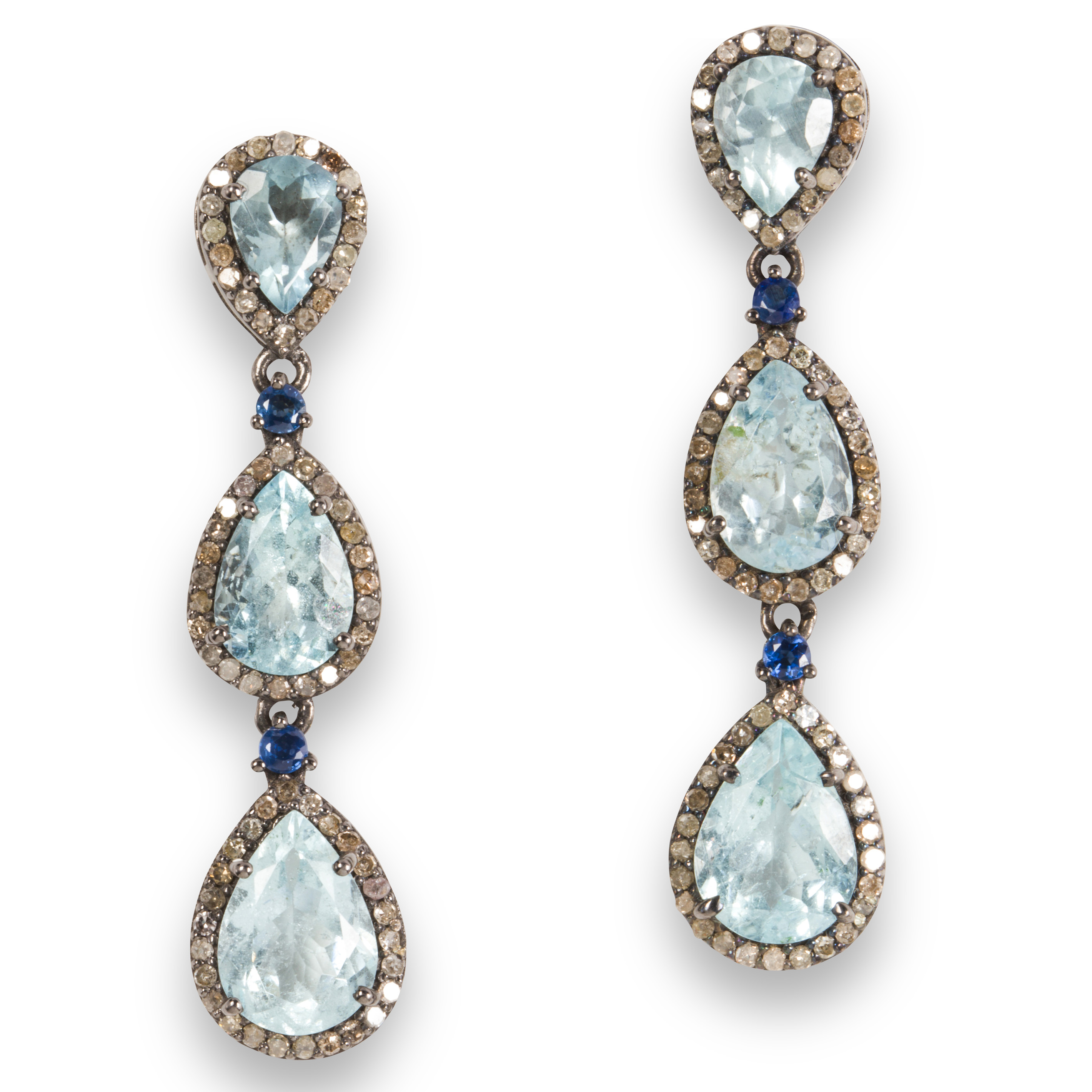 Appraisal: A PAIR OF AQUAMARINE AND DIAMOND PENDANT EARRINGS A pair