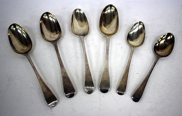 Appraisal: THREE OLD ENGLISH PATTERN SILVER TABLESPOONS London by Mary Chawner