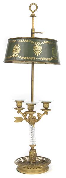 Appraisal: An Empire style gilt bronze and cut glass bouillotte lamp