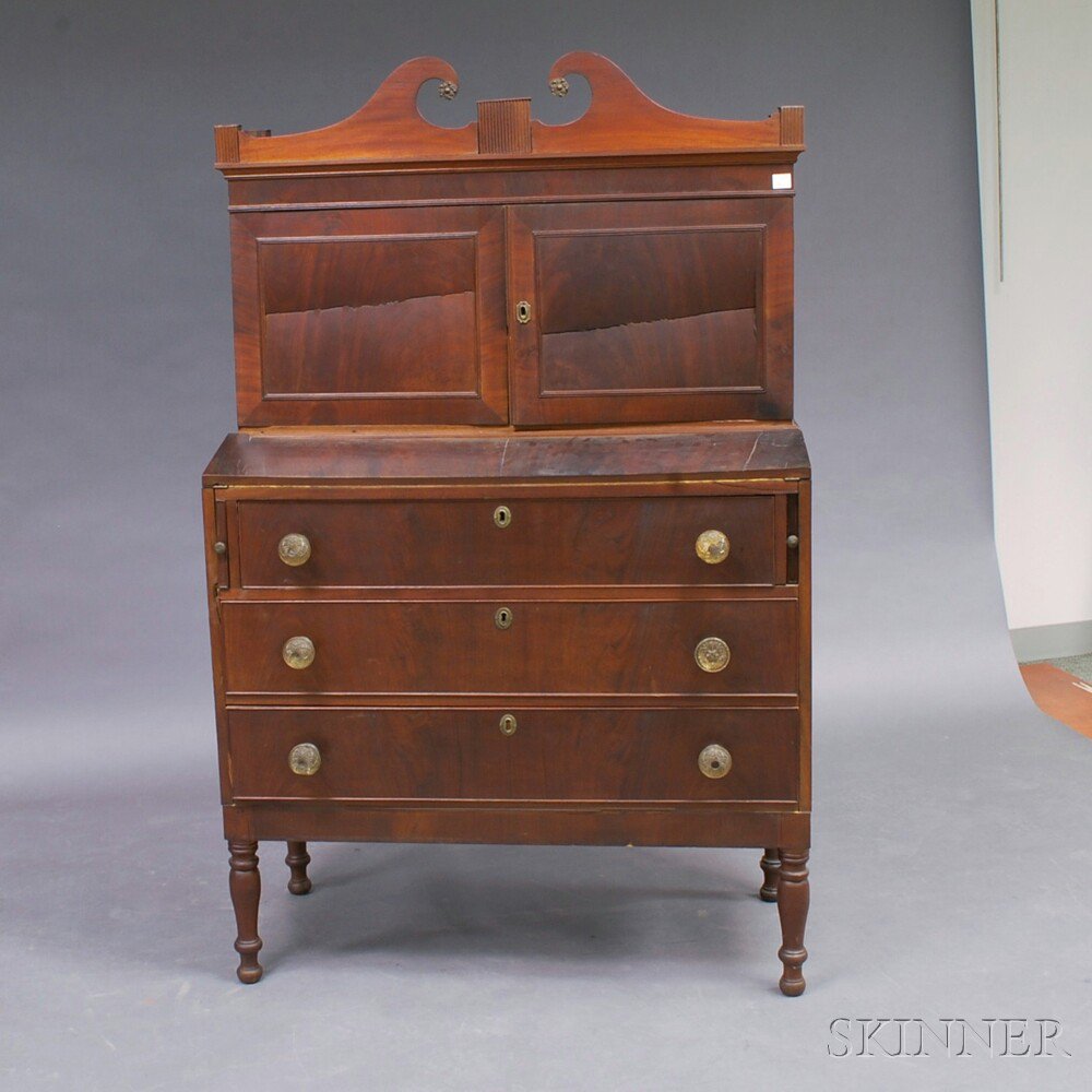 Appraisal: Classical Mahogany Veneer Desk and Bookcase early th century the