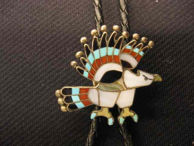 Appraisal: Indian Bolo Tie figural eagle set with turquoise abalone coral