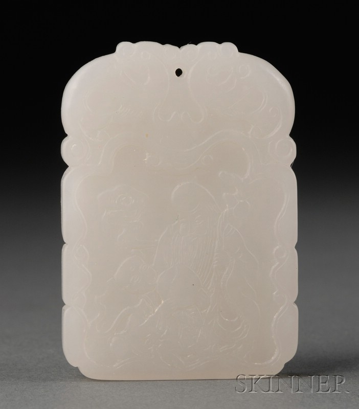 Appraisal: White Jade Pendant th century relief carving of Shao Lao