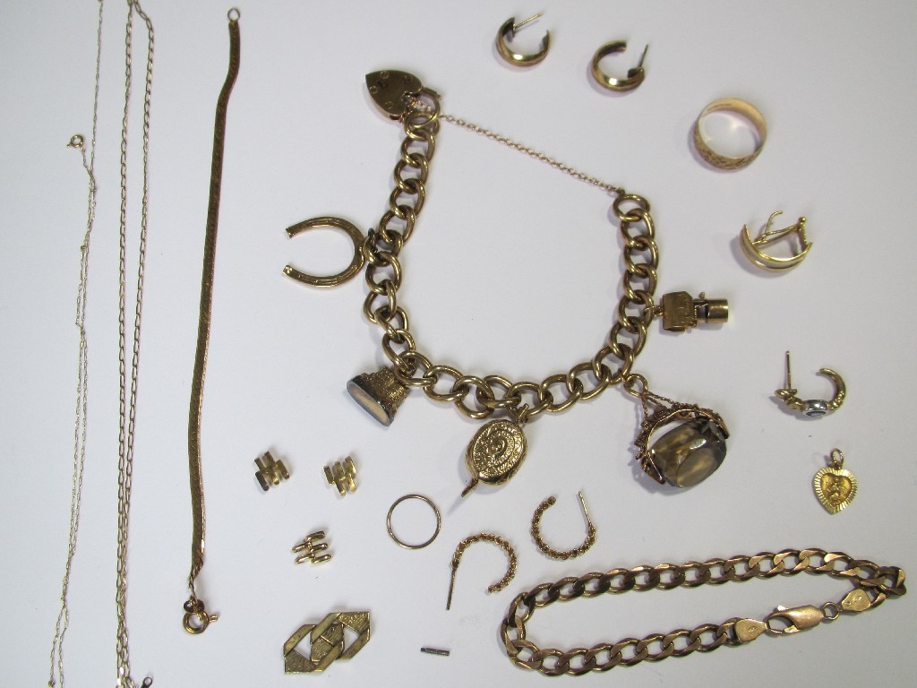 Appraisal: Lot of ct gold items to include charm bracelet earrings