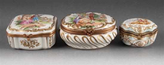 Appraisal: Three French gilt-metal-mounted porcelain patch boxes late th century each