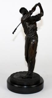 Appraisal: Bronze golfer statue on marble base Bronze golfer statue on