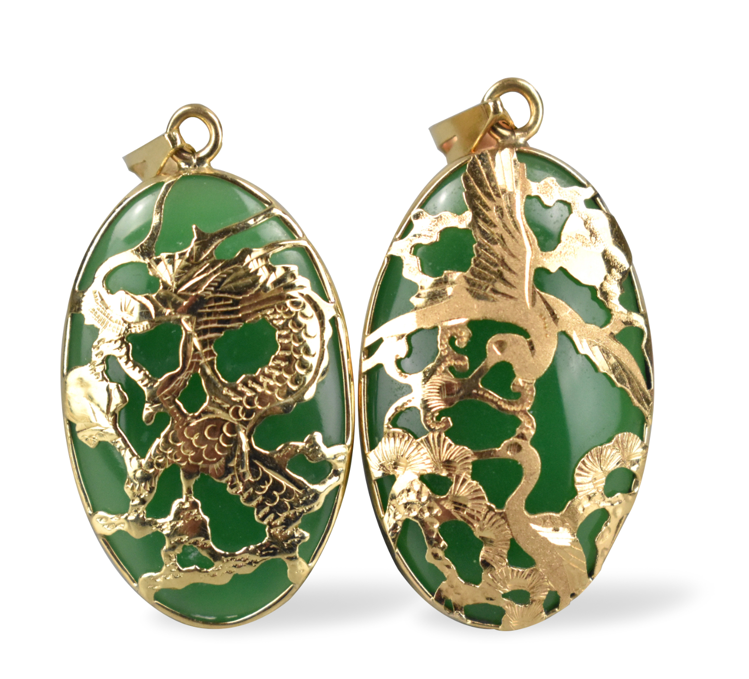 Appraisal: A pair of oval shaped Chinese jadeite earrings with a