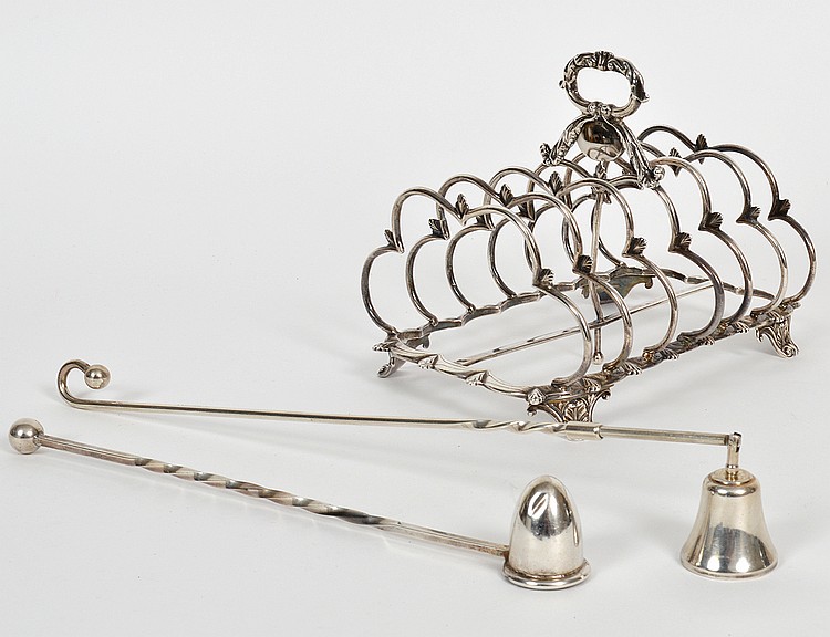 Appraisal: GEORGE III SILVER TOAST RACK Joseph Aldridge Leaf cast loop