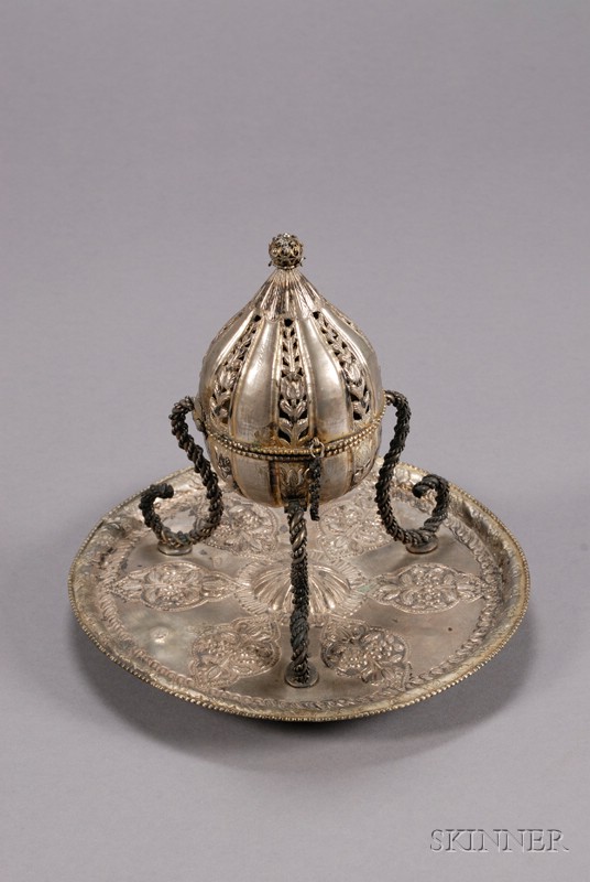 Appraisal: Incense Burner Ottoman th century repousse base silver ht in