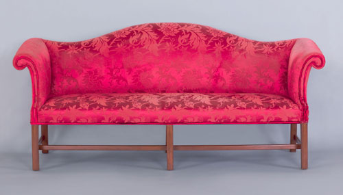 Appraisal: George III mahogany camelback sofa ca with square molded legs