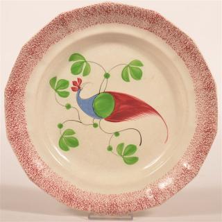 Appraisal: Red Spatter Peafowl Pattern Paneled Plate Red Spatter Peafowl Pattern