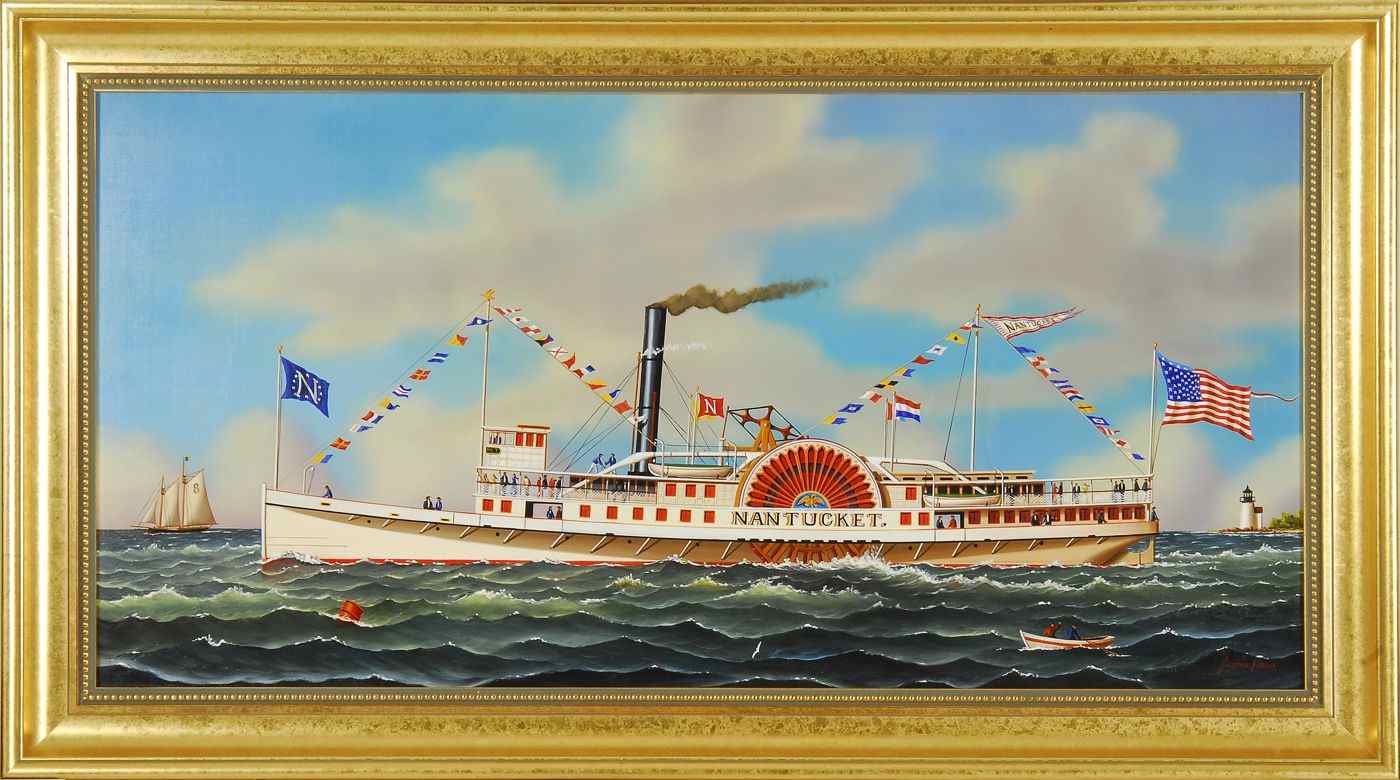 Appraisal: JEROME HOWESAmerican b The sidewheel steamboat Nantucket'' off Brant Point