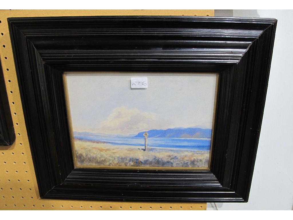 Appraisal: Watercolour coastal scene with a Celtic Cross unsigned