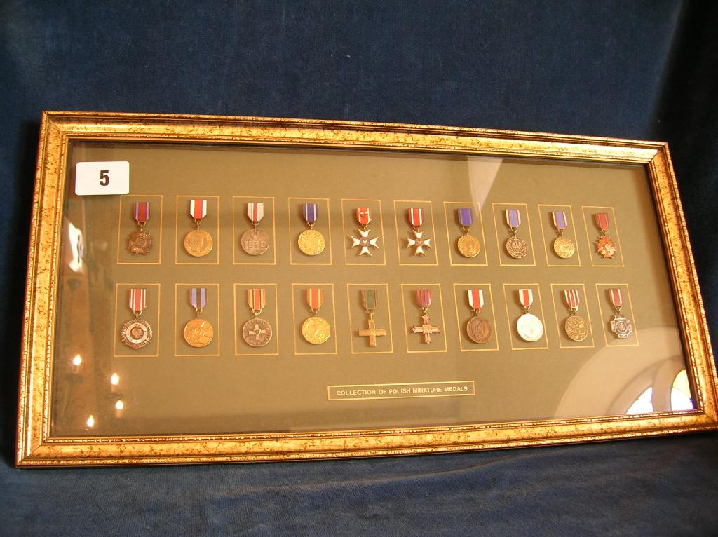 Appraisal: A collection of Polish miniature medals in a glazed display