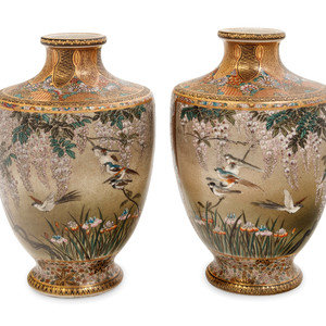 Appraisal: A Pair of Japanese Satsuma Vases MARKED SHUZAN LATE TH