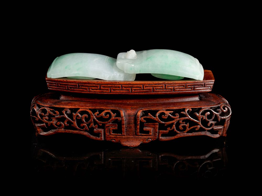 Appraisal: An Apple Green and Pale Celadon Jadeite Two-Part Belt Buckle