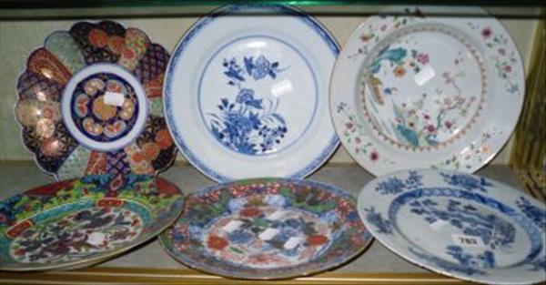 Appraisal: Six Chinese export blue and white and polychrome plates