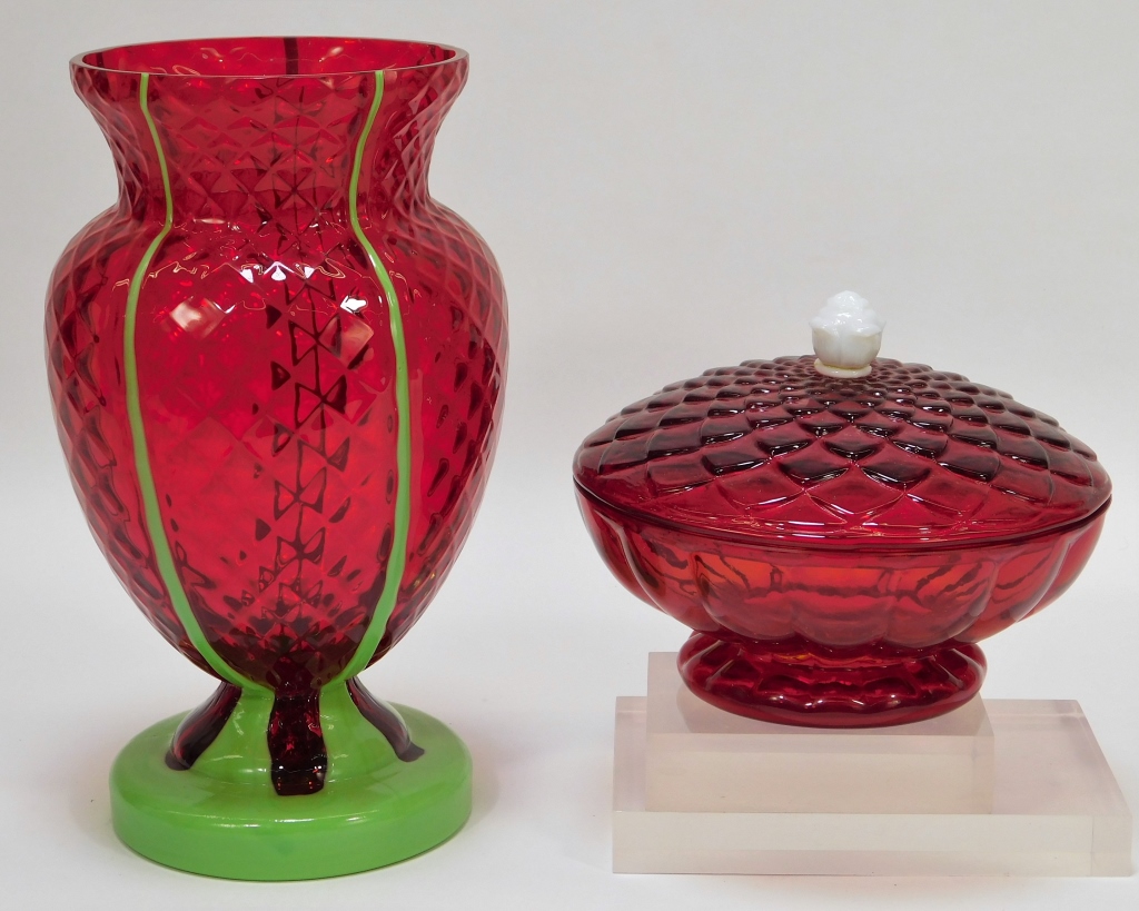 Appraisal: KRALIK RUBY RED BOHEMIAN ART GLASS VESSELS Bohemia th CenturyLot