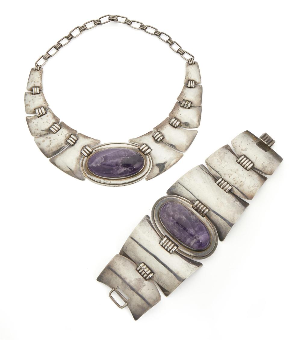 Appraisal: A set of Abraham Paz silver and amethyst jewelry Circa