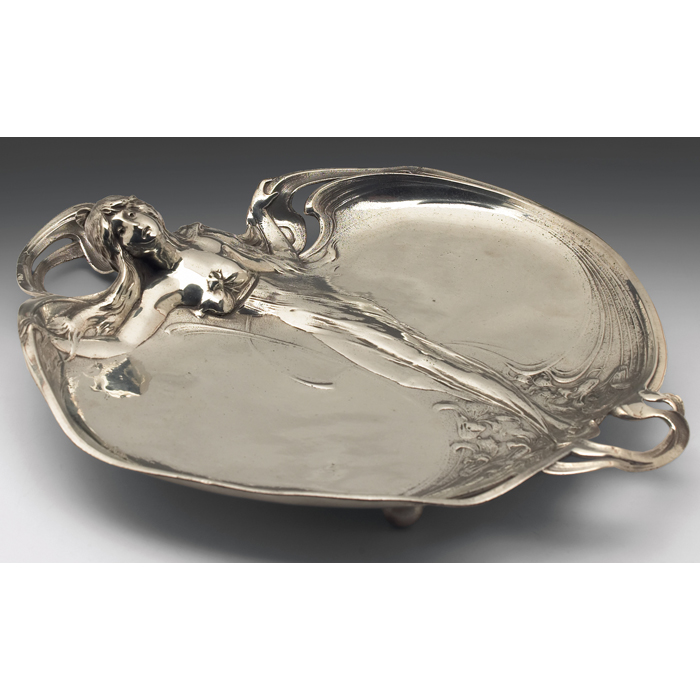 Appraisal: WMF tray silver metal with cast ArtNouveau woman in center