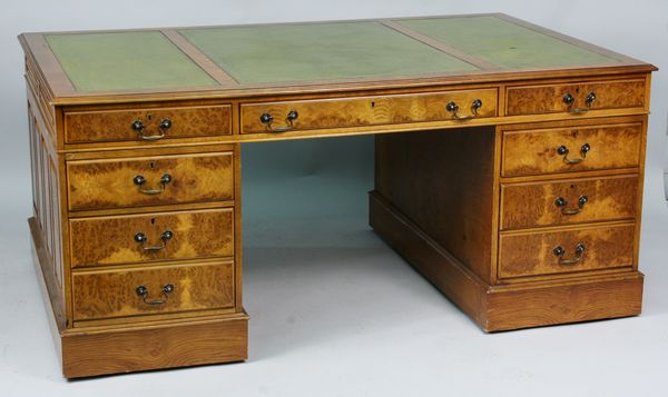 Appraisal: th Century English burlwood partners desk having tooled leather top