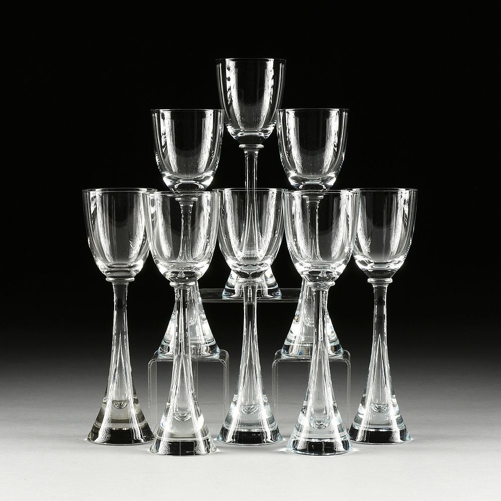 Appraisal: A SET OF EIGHT DANISH MODERN STYLE WINE GLASSES LATE