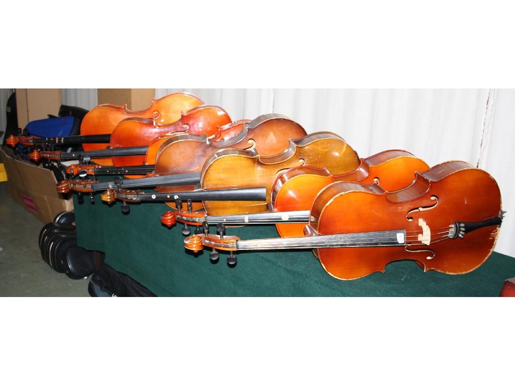 Appraisal: Seven various student grade violoncellos all cased