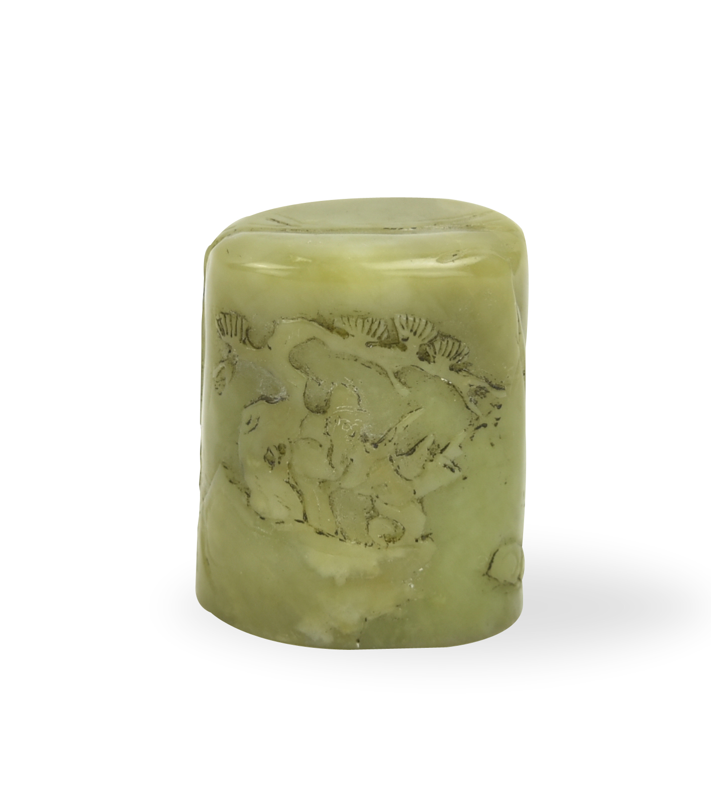 Appraisal: a green jade seal carved with figural rock work and