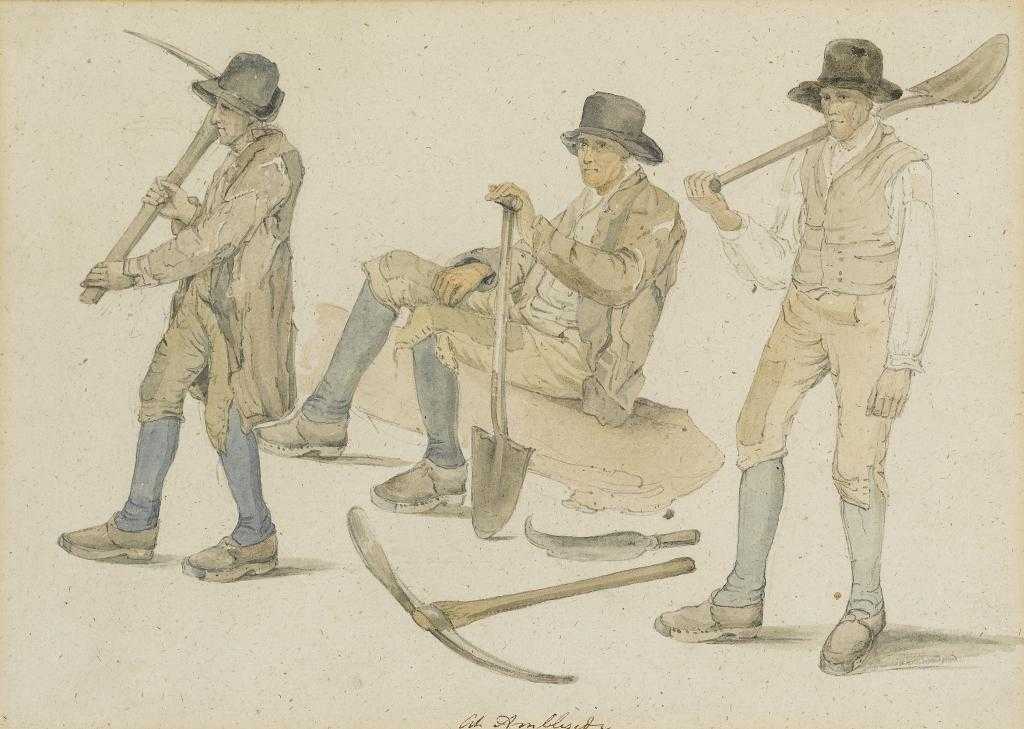 Appraisal: JOSEPH POWELL PNWS - THREE STUDIES OF A LABOURER WITH