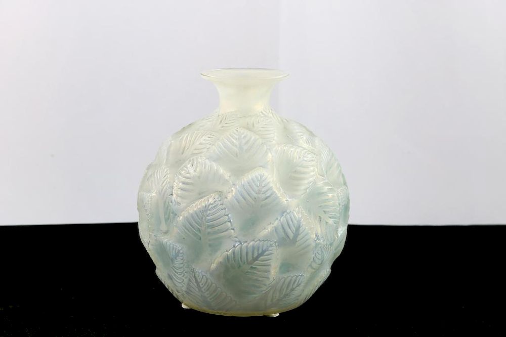 Appraisal: R Lalique Ormeaux Opalescent Vase c R Lalique Ormeaux opalescent