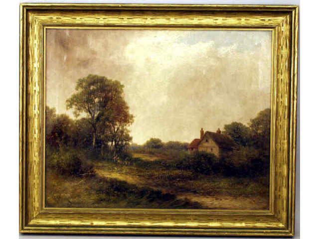 Appraisal: Early oil on canvas landscape of a rural farmhouse scene