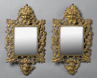 Appraisal: Pair of Gilt Bronze Mirrors late th c the pie