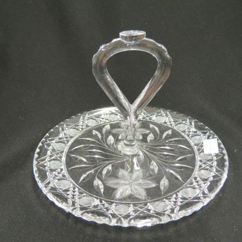 Appraisal: Cut Glass Snack Tray floral center handle diameter excellent circa