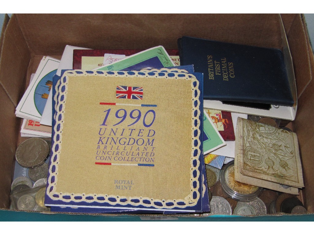 Appraisal: Box of assorted coins coin sets and - notes