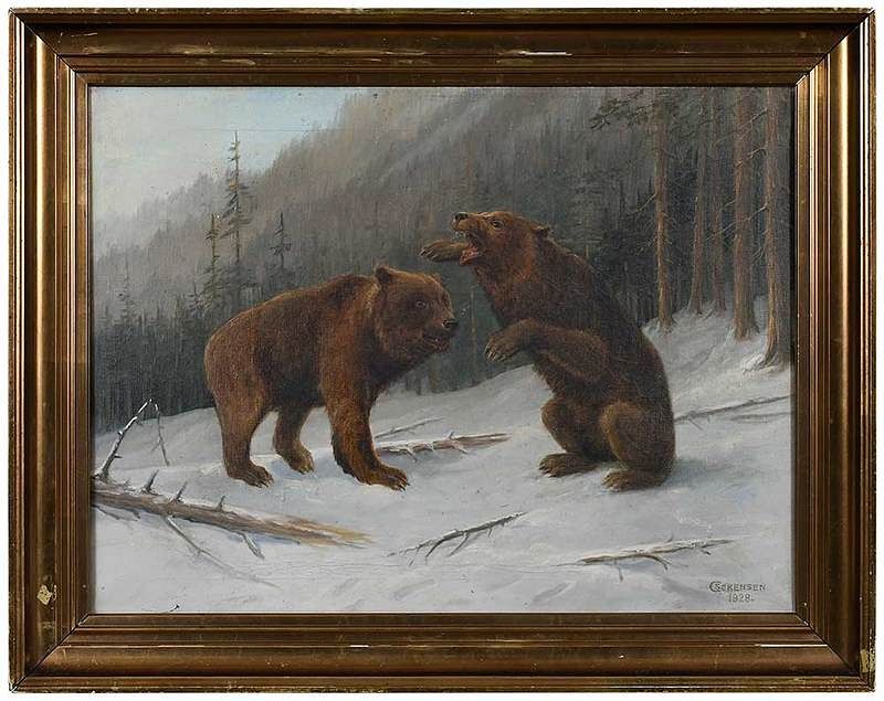 Appraisal: C Sorensen th century Fighting Brown Bears signed lower right