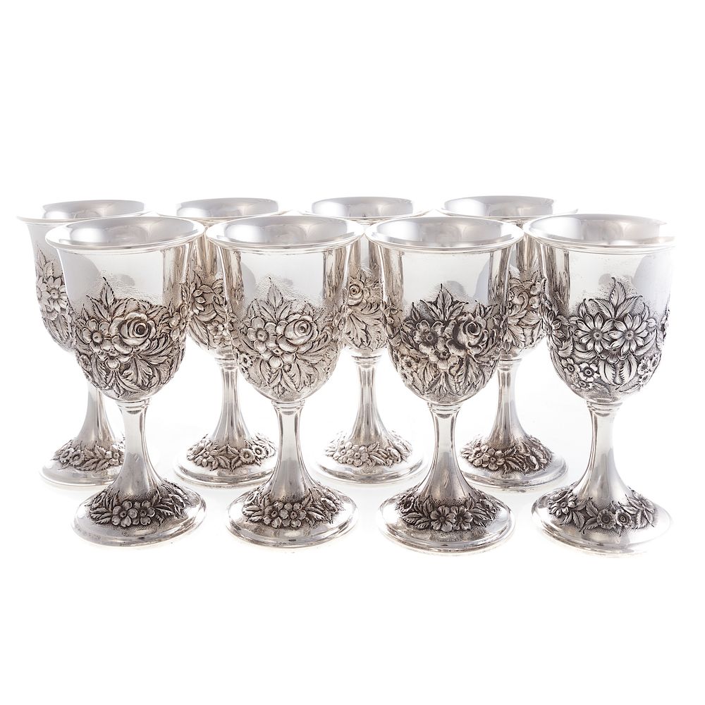 Appraisal: Set of Kirk repousse sterling goblets model F hand chased