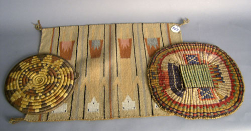 Appraisal: Two Hopi trays dia dia together with a yei rug